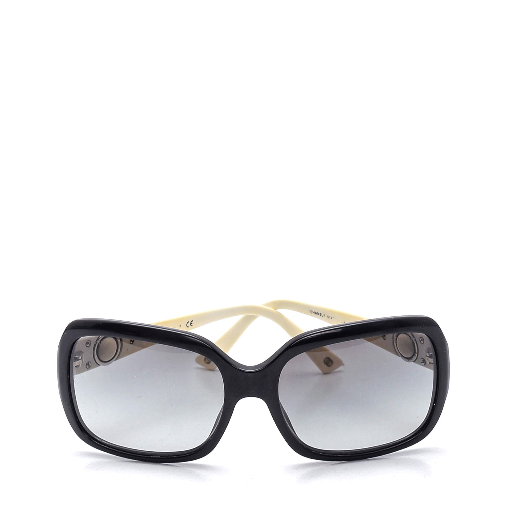 Chanel - Black Acetate and White CC Logo Sunglasses 